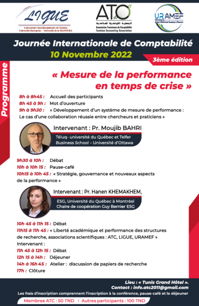 Journée Internationale de Comptabilité: "Mesure de la performance en temps de crise"