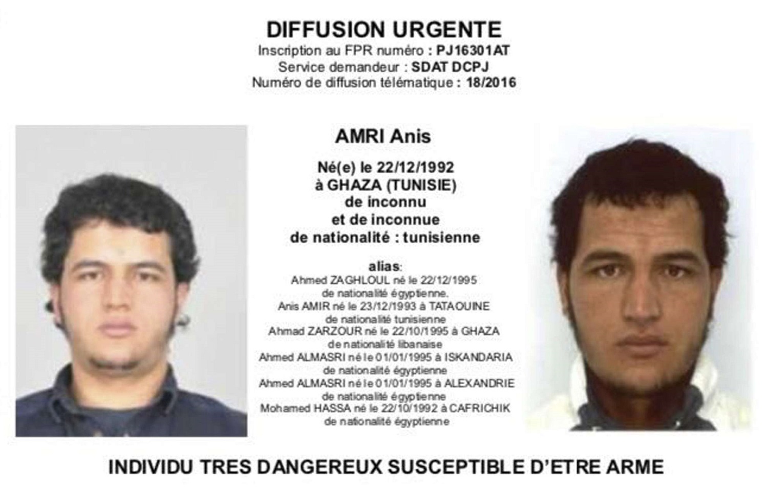 Le document devant permettre le renvoi d’Anis Amri est arrivé ce mercredi en Allemagne !