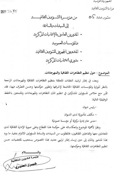  Festivals : Chiraz Latiri interdit la rétribution de hauts cadres de son département 