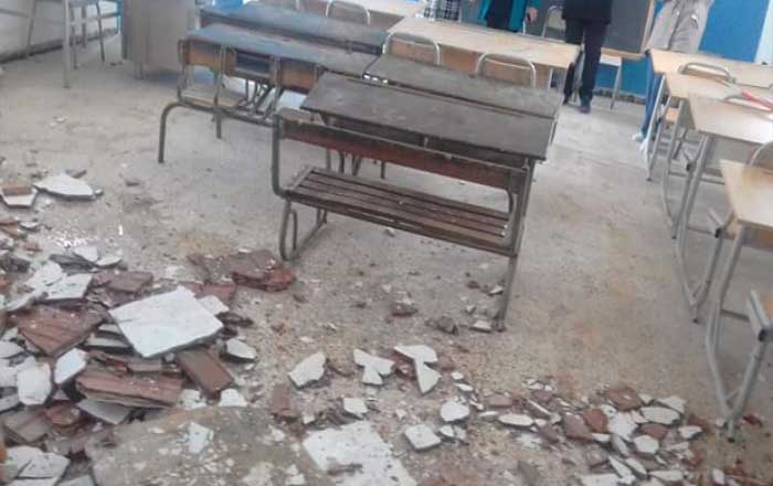 Intempéries: Effondrement du toit d'une salle de classe au Kef