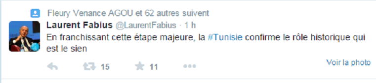 Laurent Fabius: "La Tunisie confirme son rôle historique" 