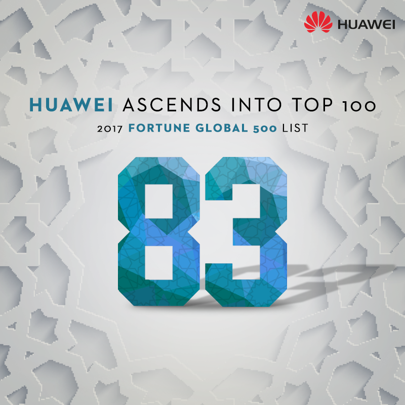 HUAWEI classé 83e dans le Top 100 de la dernière liste Fortune 500