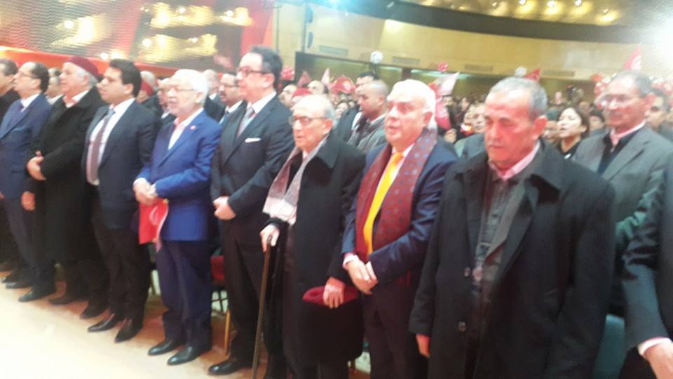 Mohsen Marzouk et Hafedh Caid Essebsi au meeting de l’UGTT