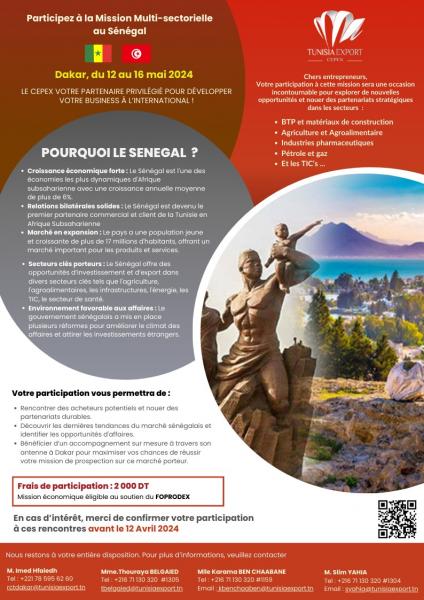 CEPEX : mission multisectorielle au Sénégal du 12 au 16 mai 2024
