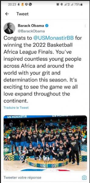 Barack Obama félicite l’USMo pour avoir remporté le Basketball Africa League