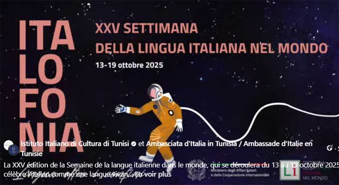 La 25ème Semaine de la langue italienne sera célébrée à Tunis, Nabeul et Monastir