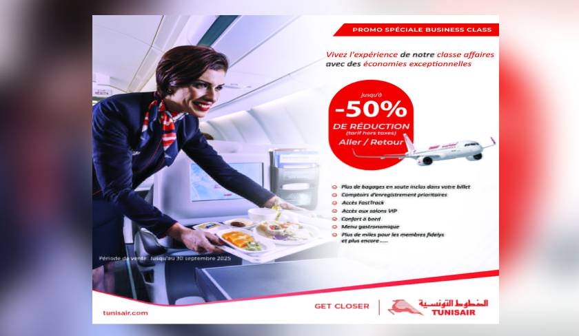 Tunisair lance une offre exceptionnelle en Classe Affaires: Jusqu’à 50 % de réduction