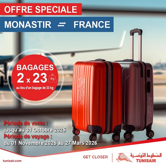 Tunisair lance une offre spéciale bagages sur la ligne Monastir–France